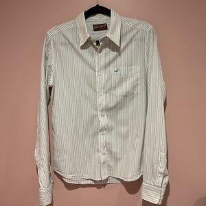 Vintage Hollister Women's White Striped Button Down Shirt